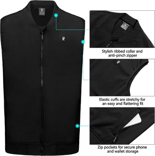 Vista 5 de Little Donkey Andy Chaleco ligero Softshell para hombre, chaqueta sin mangas para golf, impermeable, con forro polar, para correr, senderismo, ropa