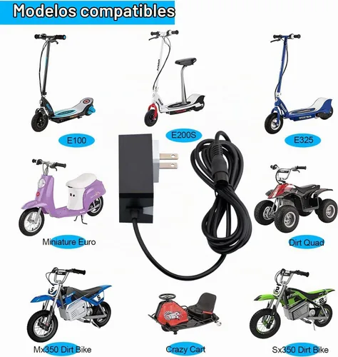 Vista 3 de Cargador de 24 V para scooter Razor Trikke E2 Ground Force Drifter Kart Crazy Cart Cargador E300 E200 E100 E125 E150 PR200 MX350 Dirt Quad Pocket Mod