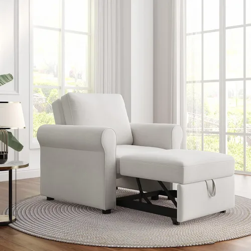 Vista 25 de Sofá cama convertible de terciopelo con respaldo ajustable y enchufe USB, sofá cama extraíble multiposición tamaño individual con 2 almohadas