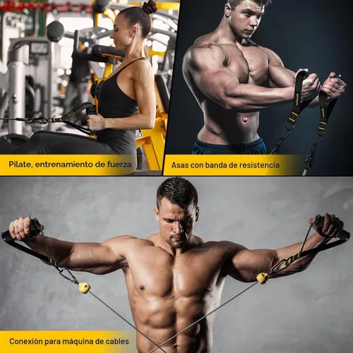 Vista 6 de Ayombo Gym Equipment, Cable Attachments for Gym, Home Workout Equipment Machine Grip Attachments, Resistance Bands Handles for Weight Strength Negro