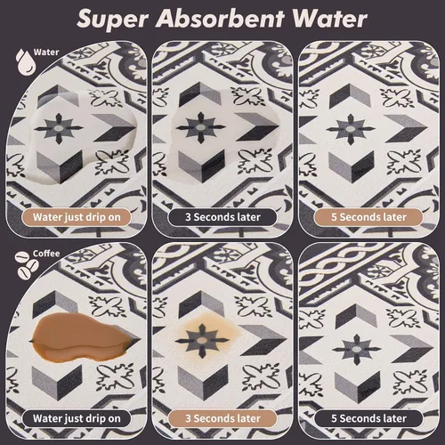 Vista 3 de Tapete de Café, Tapete de Secado de Platos Estilo Bohemio, Absorción Rápida de Agua, Oculta Manchas, Fácil de Limpiar, Se Adapta a Accesorios