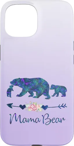 Vista 6 de Teal Blue Purple Floral Mama Bear and Two Cubs Silver Purple Case for iPhone 17