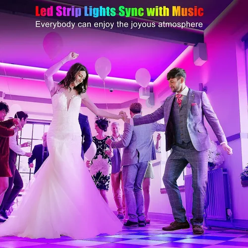 Vista 2 de Keepsmile Luces LED de 50 pies para dormitorio, control inteligente de aplicación Bluetooth, RGB que cambia de color, tira de luces LED con control
