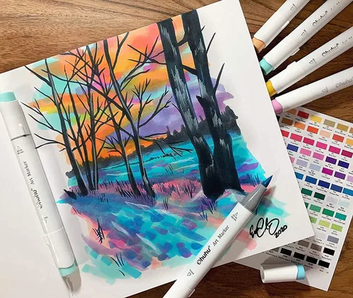 Vista 2 de Ohuhu - Rotuladores artísticos de 6.3 x 6.3 pulgadas, tamaño mini cuadrado, 120 libras/200 GSM, papeles de dibujo suaves y pesados, 30 hojas/60