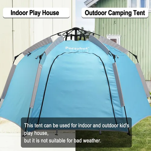 Vista 7 de Tienda de campaña hexagonal portátil para niños con tira de luces LED para interiores, casa de juegos para niños, tienda de campaña de ensueño