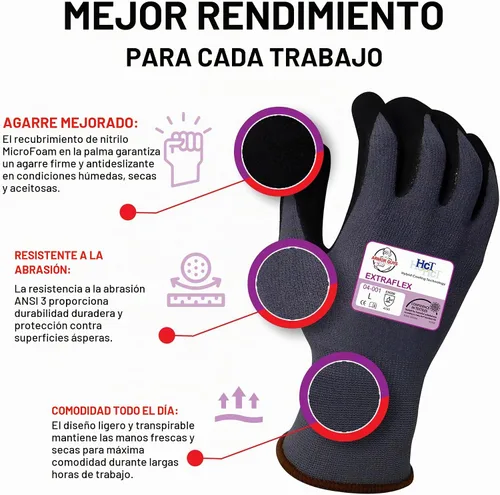 Vista 3 de Armor Guys 04-001 Guantes de trabajo ExtraFlex, abrasión ANSI 3, grandes 12 pares (L)