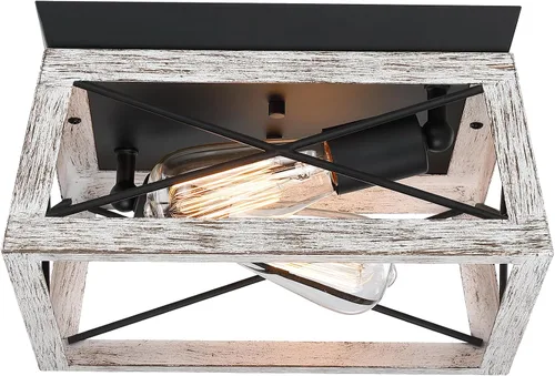 Vista 10 de 1 Light Black Industrial Flush Mount Ceiling Light Fixture - Square Farmhouse Caged Ceiling Light for Closet Kitchen Hallway Porch, E26, Dimmable