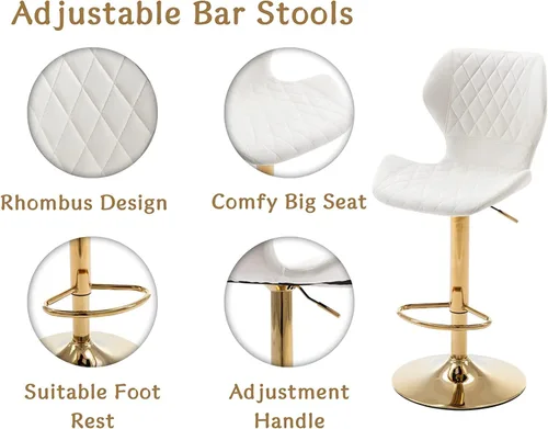 Vista 5 de Juego de 4 taburetes de bar color beige, sillas giratorias de altura de mostrador con respaldo de terciopelo, taburetes de isla de cocina para bar