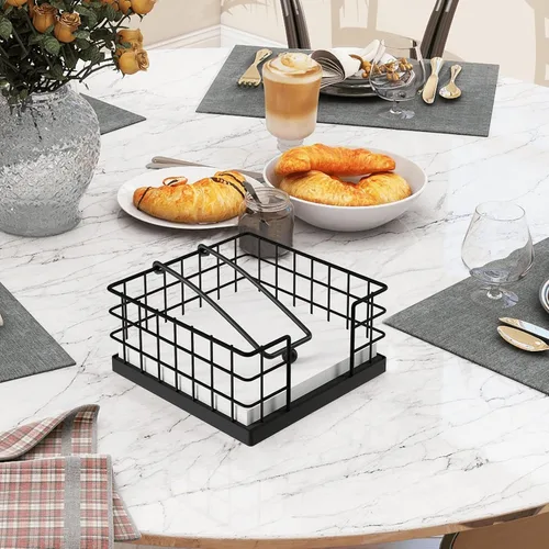 Vista 3 de Homode Portaservilletas para Servilletas de Papel, Portaservilletas Estilo Granja para Mesa, Canasta Plana para Servilletas con Brazo con Peso Negro