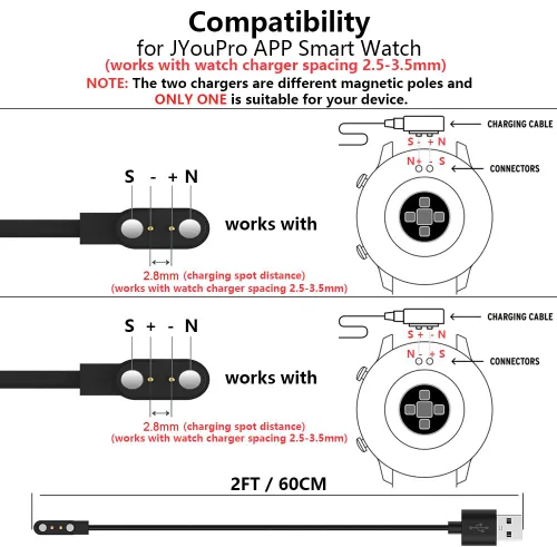 Vista 2 de Cargadores de 2 pines para cable de reloj inteligente JYouPro, paquete de 2 [modelo A + modelo B, solo un ajuste] Cable de carga USB magnético