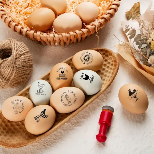 Vista 4 de Sellos de huevos personalizados para huevos frescos, sello de pollo de goma pertsonalizado con tu propio diseño, marcado para huevos frescos