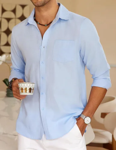 Vista 2 de COOFANDY Camisa de manga larga con botones para hombre, casual, sin doblar, ajuste regular, Oxford