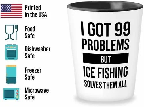 Vista 2 de I got 99 problems Shot Glass 1.5oz - Pesca en hielo Resolves - Bass Fishing Spooler Boat Lovers Señuelos Rod Funny Fisher Broma al aire libre