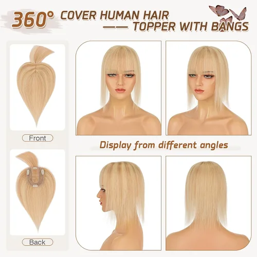 Vista 148 de Rich Choices Pelucas con topper de cabello para mujeres, cabello humano real 100% Remy, sin flequillo, para mujeres con adelgazamiento en la parte