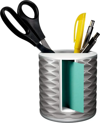 Vista 3 de Dispensador de notas Post-it con notas Post-it emergentes, base blanca con patrón geométrico gris, 1 bloc de notas superadhesivas Aqua Splash de 3 x