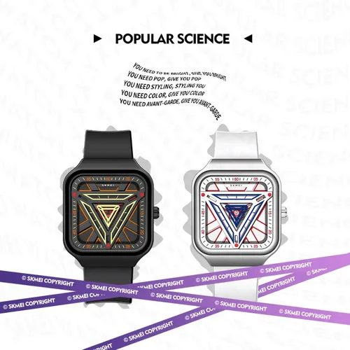 Vista 3 de SKMEI Relojes cuadrados para hombre, retroiluminación LED, pantalla grande, zona multihoraria, reloj deportivo digital para hombre analógico