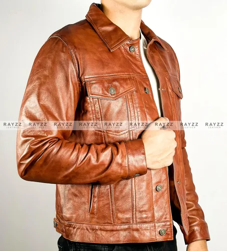 Vista 3 de Chaqueta de cuero auténtico para hombre de piel de cordero para hombre, chaqueta de cuero para motocicleta de carreras, estilo collar