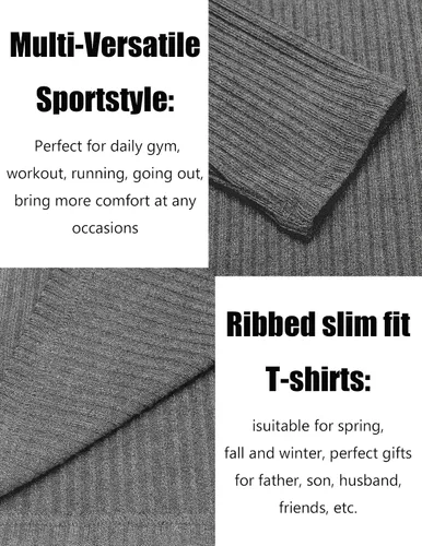 Vista 5 de COOFANDY Paquete de 2 camisetas musculares para hombre, elásticas, de manga larga, para gimnasio, entrenamiento, fisicoculturismo, camisetas