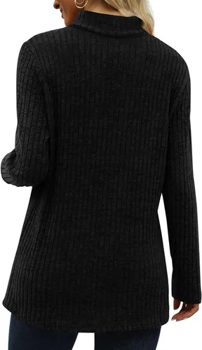 Vista 4 de OFEEFAN Tops de manga larga con cuello alto falso y botones laterales para mujer