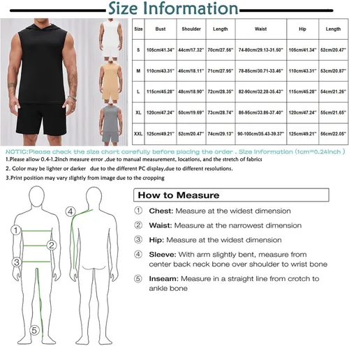 Vista 2 de Drether Mens Fashion Linen Suits Sports Vest Suit Loose Waistcoat Fitness Hooded Fitness Vest Shorts Two-Piece Set