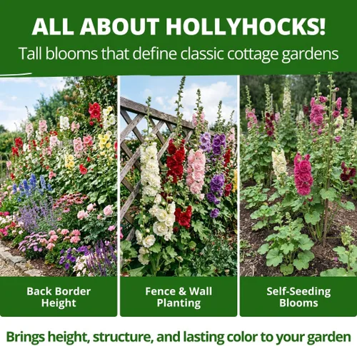 Vista 350 de HOME GROWN Semillas de Hollyhock de doble mezcla de Chater, 200 semillas