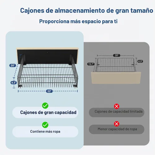 Vista 9 de Allewie - Marco de cama vertical tapizado con plataforma de tamaño matrimonial, con cabecera con almacenamiento de 2 niveles y luces LED, 2 cajones
