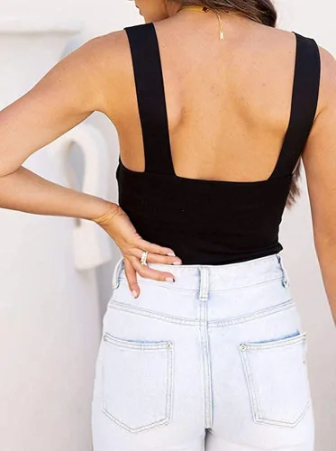 Vista 3 de oten Body básico sin mangas para mujer cuello cuadrado doble forro liso acanalado ropa de club