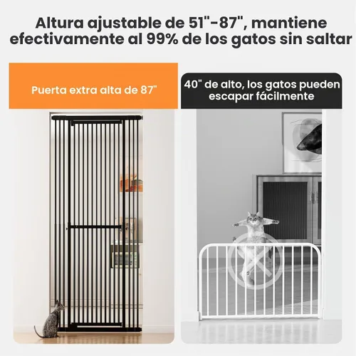 Vista 4 de Gardner Pet Puerta para gatos extra alta de 51"-87" para entrada, puerta para bebés amplia y ajustable de 27.56"-37", incluye 4 kits de extensión