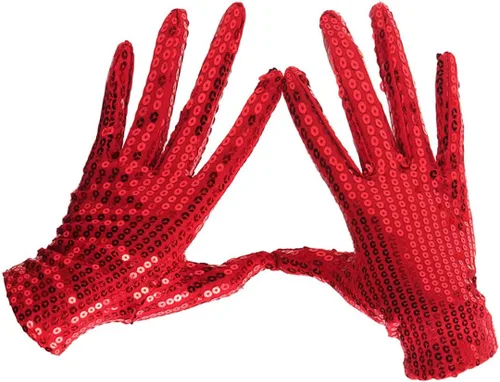 Vista 2 de Aniler Unisex longitud de la muñeca dedo completo lentejuelas color sólido 80s brillo brillante disfraz cosplay fiesta guantes cortos