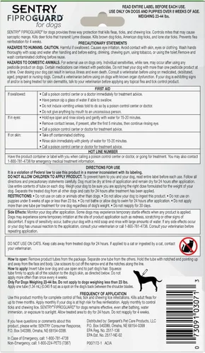 Vista 6 de Tópico anti pulgas y garrapatas para perros Sentry Fiproguard., 6 meses