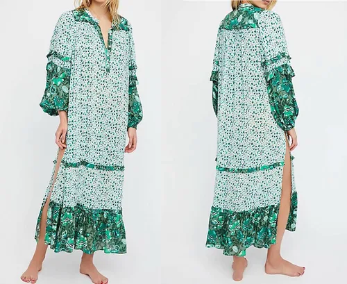Vista 2 de R.Vivimos Maxi vestidos bohemios de manga larga con estampado floral y abertura para mujer