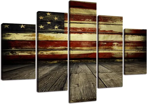 Vista 30 de Cuadros decorativos para pared de sala de estar, impresión en lienzo, retro, vintage, bandera estadounidense estadounidense y pintura moderna
