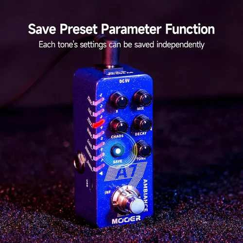 Vista 5 de MOOER A7 - Pedal de efectos para guitarra con reverberación versátil con 7 efectos de reverberación diferentes y función de guardado