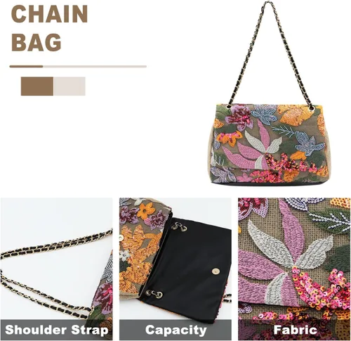Vista 3 de Bolsa de playa para mujer, bolsa de paja bordada de lentejuelas, bolso bohemio, bolso de hombro de gran capacidad, adecuado para vacaciones, viajes