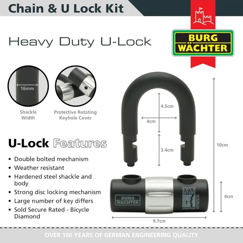 Vista 3 de Burg-Wachter - Cadena de seguridad para bicicleta (0.472 in, 0.472 in), color negro, 3.3 ft
