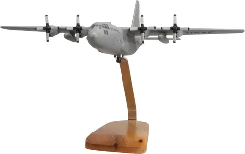 Vista 2 de Lockheed C-130H Hércules (gris) Escultura de caoba grande