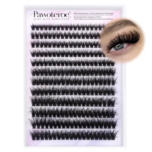 Vista 14 de Kit de Extensión de Pestañas Pawotence DIY 280 piezas, Kit de Racimos de Pestañas Individuales 20D y 30D Naturales 9-15mm, Kit de Extensiones