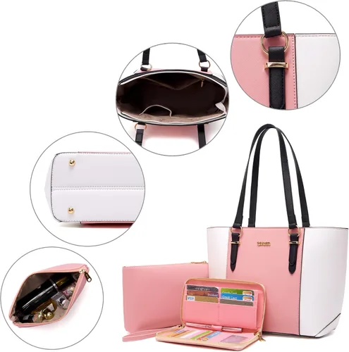 Vista 7 de Qiyuer - Bolsos para mujer, carteras, juegos de bolsos con asa superior, bolsos de hombro, bolso de mano, bolso de trabajo con cartera a juego, 3