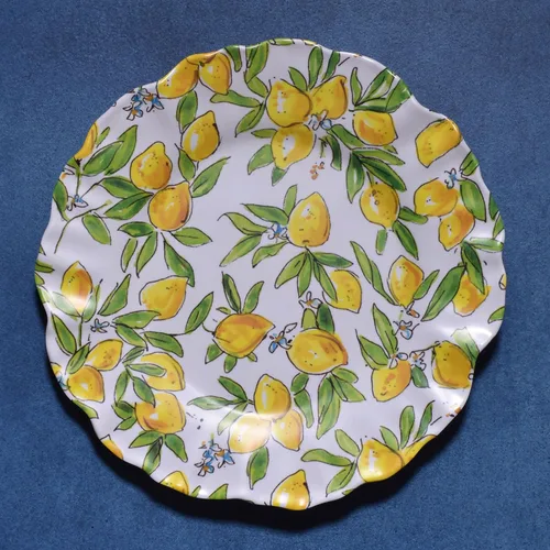 Vista 2 de Merritt French Lemons - Platos llanos de melamina de 11-1/2 pulgadas con borde festoneado, juego de 6