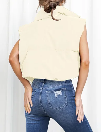 Vista 4 de MEROKEETY Chaleco acolchado para mujer, ligero, cuello alto, sin mangas, con cremallera, acolchado