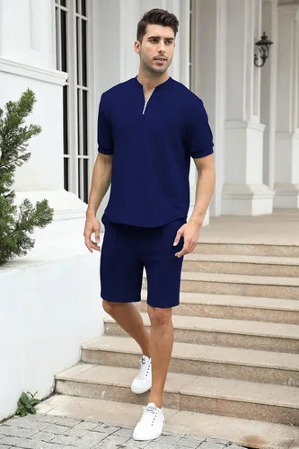 Vista 4 de FZNHQL Conjunto deportivo de moda para hombre, 2 piezas, casual, atlético, para correr, manga corta/larga, conjunto para hombre