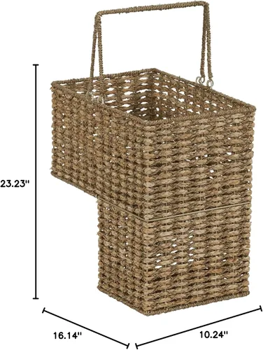 Vista 9 de Household Essentials - Cesta de mimbre para escalera, organizador de escalón de mimbre con asas, para recoger y transportar artículos de piso a piso
