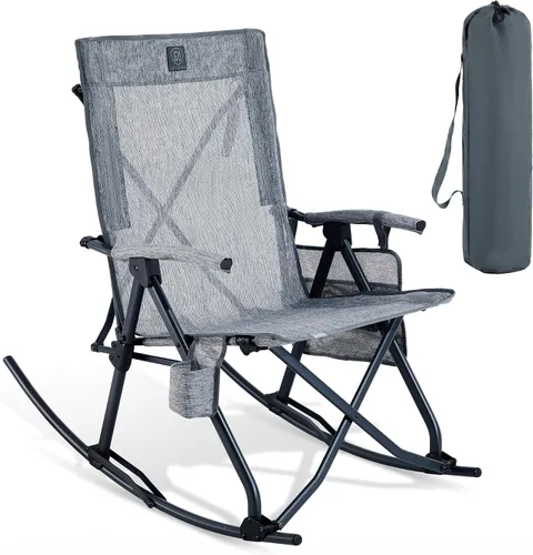 Vista 12 de EVER ADVANCED Silla de Camping Mecedora Plegable de Gran Tamaño, Sillas Mecedoras Portátiles Acolchadas para Patio, Césped y Exteriores, Sillón