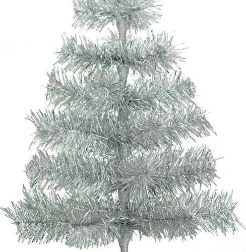 Vista 3 de Árbol de Navidad plateado de 24 pulgadas, ramas de cepillo de aluminio artificial, ramas clásicas de oropel de plumas, árbol de Navidad, decoración