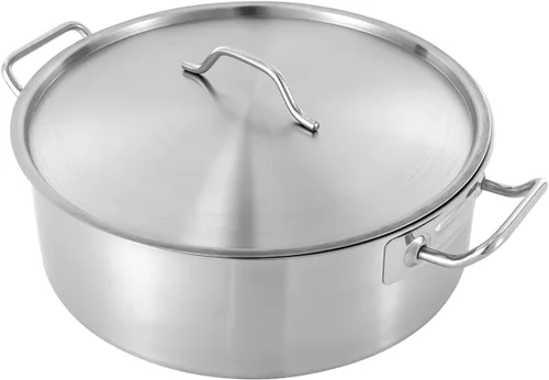 Vista 6 de Olla de acero inoxidable de 11 cuartos de galón con tapa, utensilios de cocina gruesos, olla de sopa de inducción resistente, olla grande