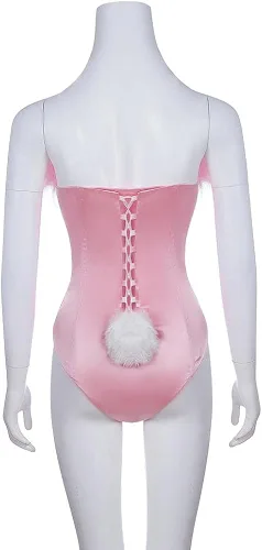 Vista 5 de Disfraz sexy de conejo de Elle Woods para mujer disfraz de conejo rosa disfraz de Halloween