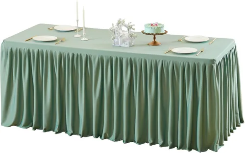 Vista 54 de Manteles de poliéster negro para mesas rectangulares de 4 pies, cubierta de mesa ajustada sin arrugas con falda de mesa plisada con volantes