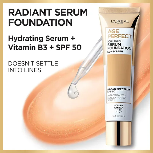 Vista 3 de L'Oreal Paris Age Perfect - Base de suero radiante con SPF 50, almendra, 1 onza
