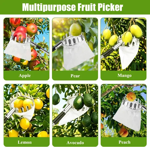 Vista 7 de Fantasyon Recolector de frutas de 13.5 pies con cesta telescópica ajustable para recoger frutas, recogedor de manzanas, recolector de cerezas