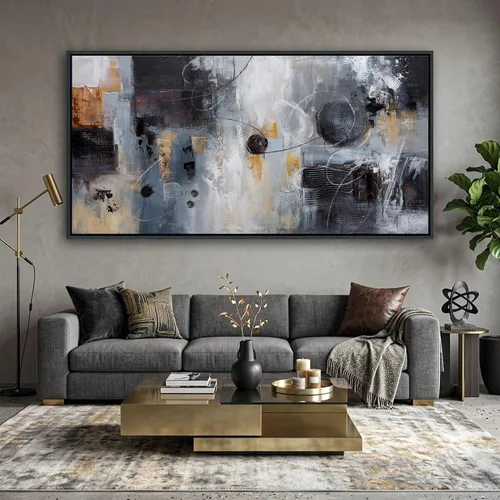 Vista 9 de AJAZIKO Arte de pared abstracto de flores, arte de pared floral, pinturas modernas para decoraciones de pared, decoración de pared familiar azul